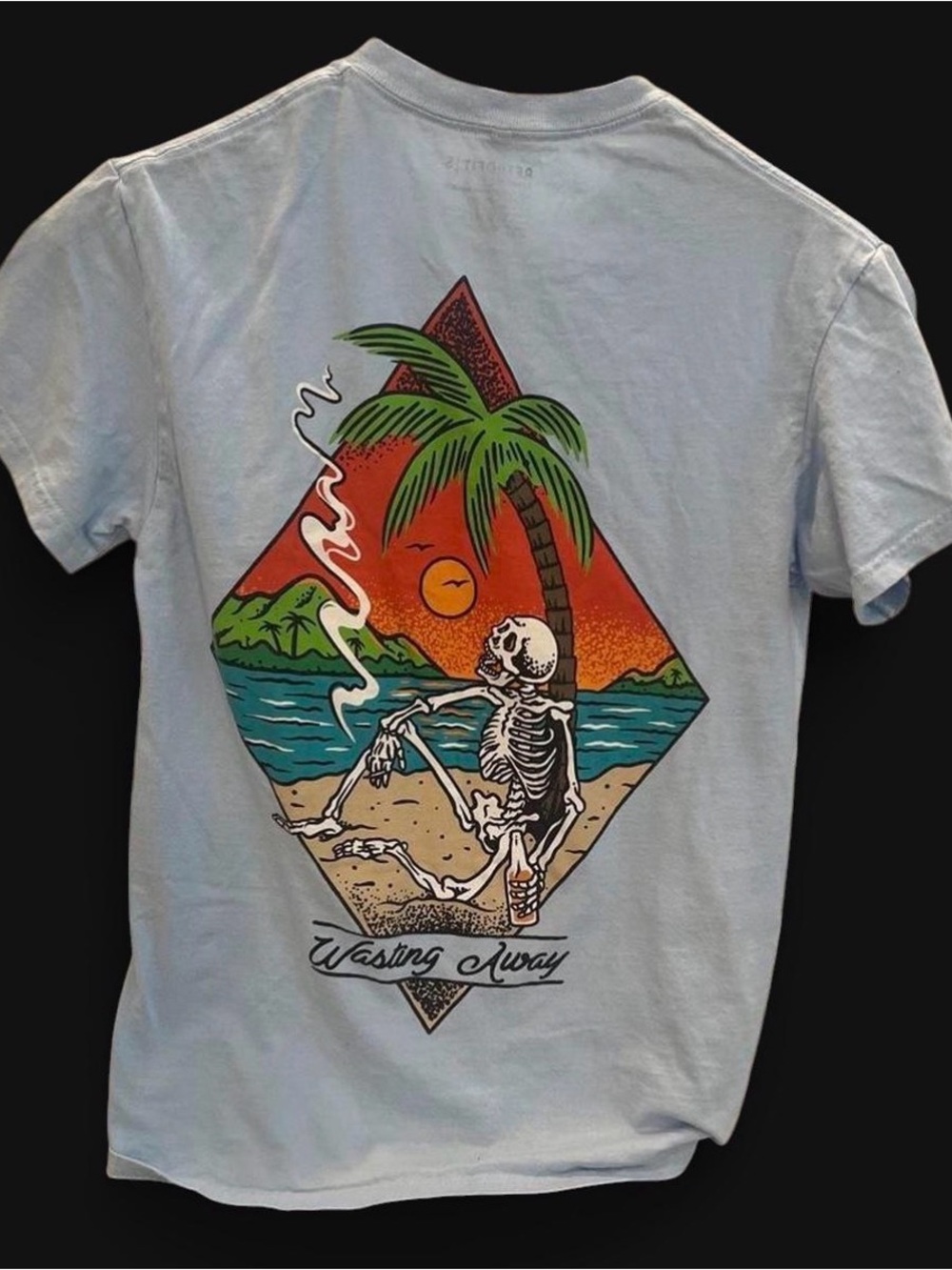 Retrofit Light Blue Skeleton Beach Graphic Tee
